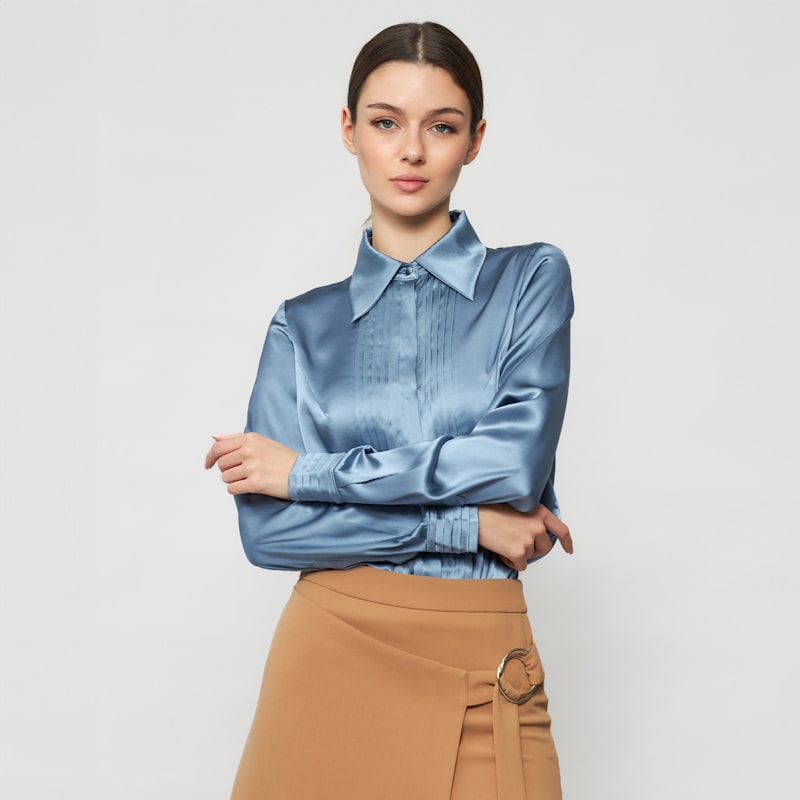 Thumbnail of Solgo Pleated Silk Charmeuse Shirt - Champagne image