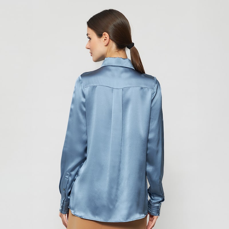 Thumbnail of Solgo Pleated Silk Charmeuse Shirt - Champagne image