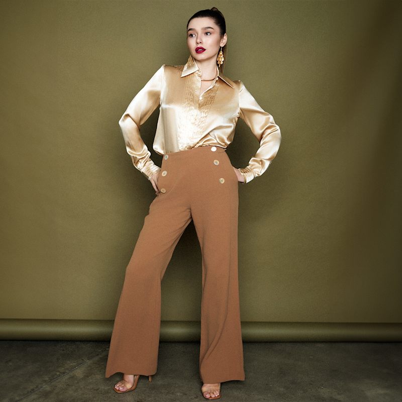 Thumbnail of Solgo Pleated Silk Charmeuse Shirt - Champagne image