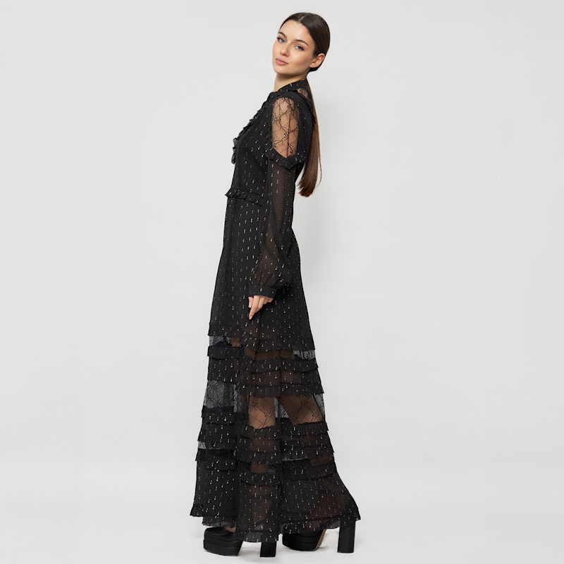 Solgo Atelier Metallic Embellished Silk Maxi Dress - Black