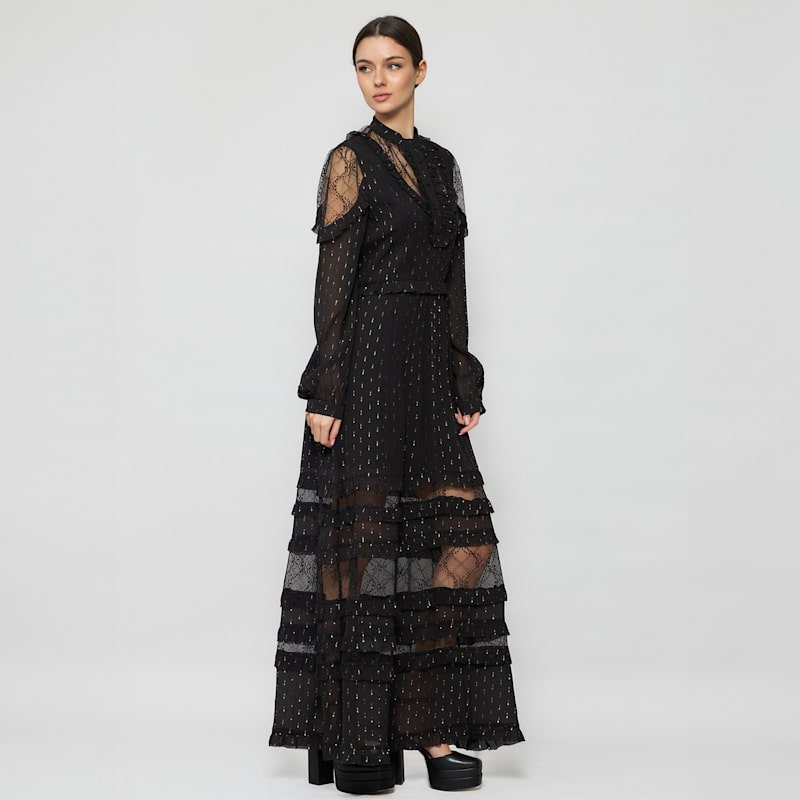 slim fit dress slacks Black Lace Maxi Dress L
