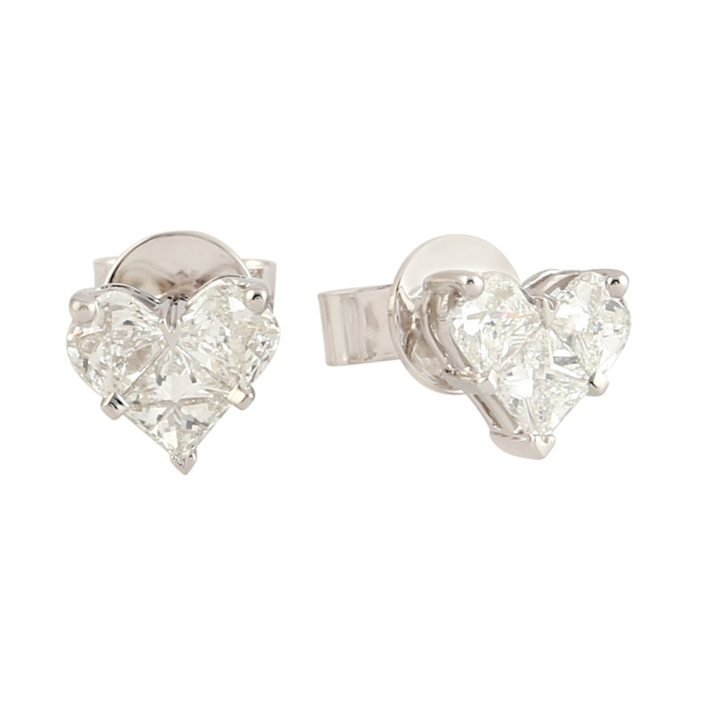 Thumbnail of Heart Shape Diamond Stud Earrings in 18K White Gold image