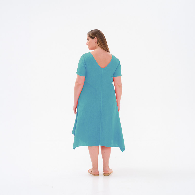 Solid Asymmetrical Hem Linen Dress With Front Pockets Crystal Blue | Haris  Cotton | Wolf & Badger