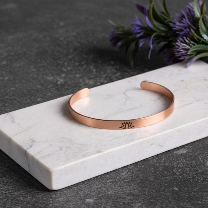 Thumbnail of Engraved Copper Lotus Cuff Bracelet image