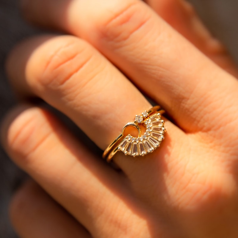 Thumbnail of Solid Gold Diamond Fly Me To The Moon Ring image