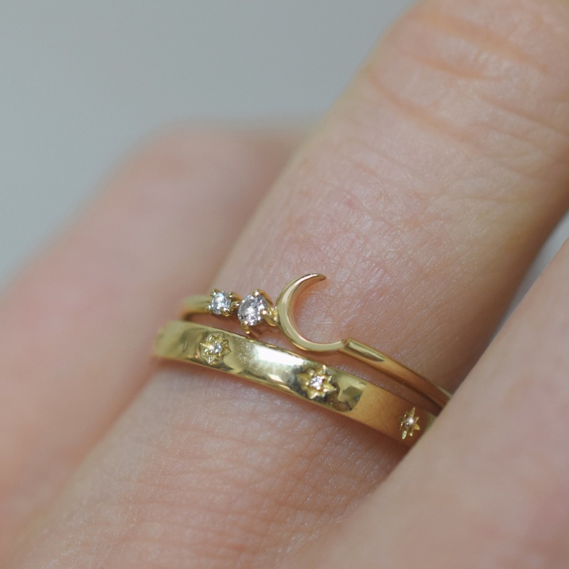 Thumbnail of Solid Gold Diamond Fly Me To The Moon Ring image