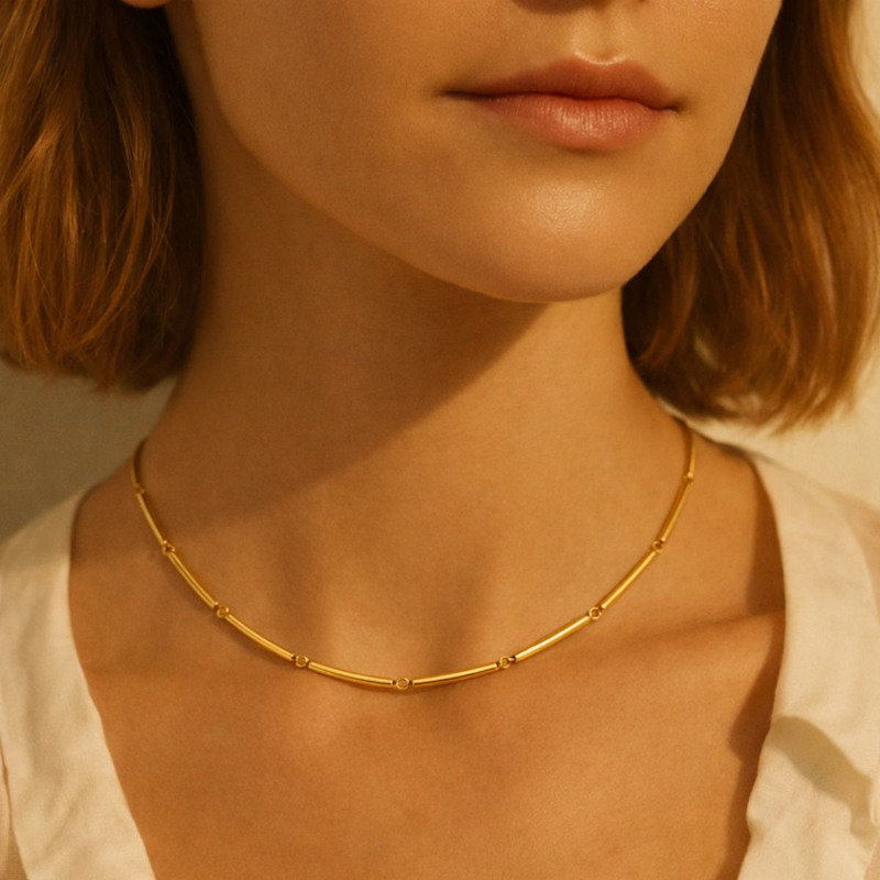 Thumbnail of Solid Gold Light Line Interval Link Chain Necklace image