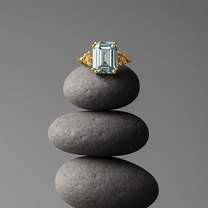 Thumbnail of Solid Gold Ocean Blue Beryl Gemstone Ring - Seraphina image