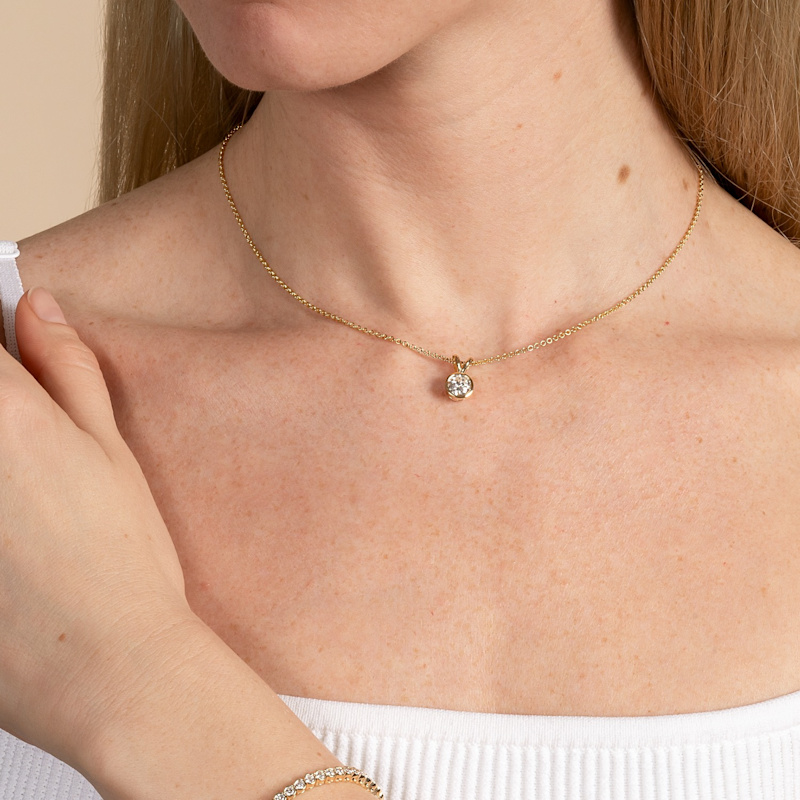 Thumbnail of Solid Yellow Gold Bezel Set Round Lab Grown Diamond One Carat Total Weight Pendant image