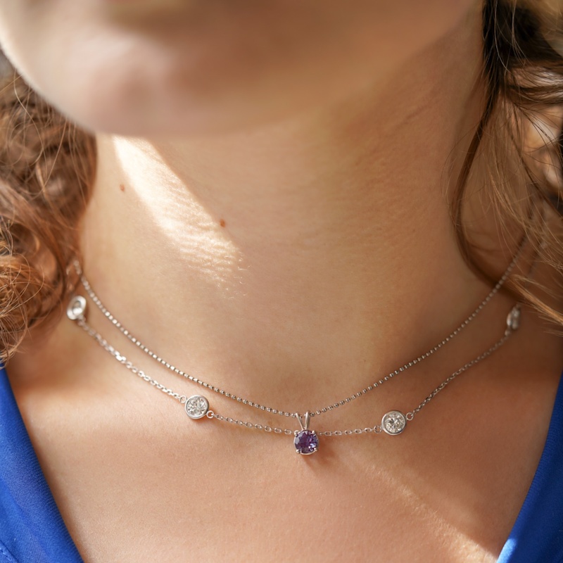 Thumbnail of Solid Yellow Gold Lab Alexandrite Necklace One Carat Total Weight With Adjustable Necklace image