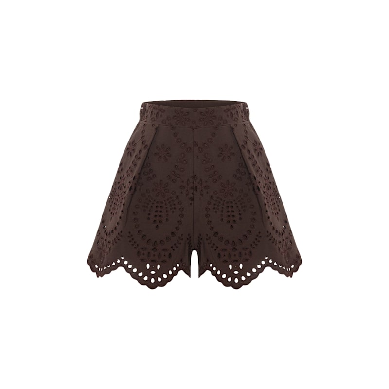 Thumbnail of Solstice Short -High Waist Broderie Short - Dark Chocolate image