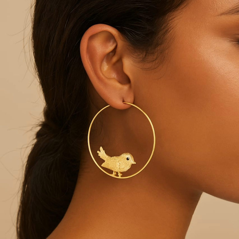 Thumbnail of Song Bird Gold Plated Hoop Earrings image