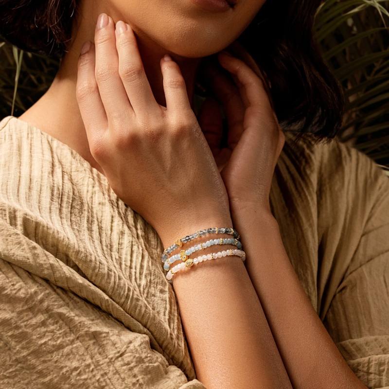 Thumbnail of Soothing Warmth - Labradorite Moonstone Aquamarine Triple Summer Stack image