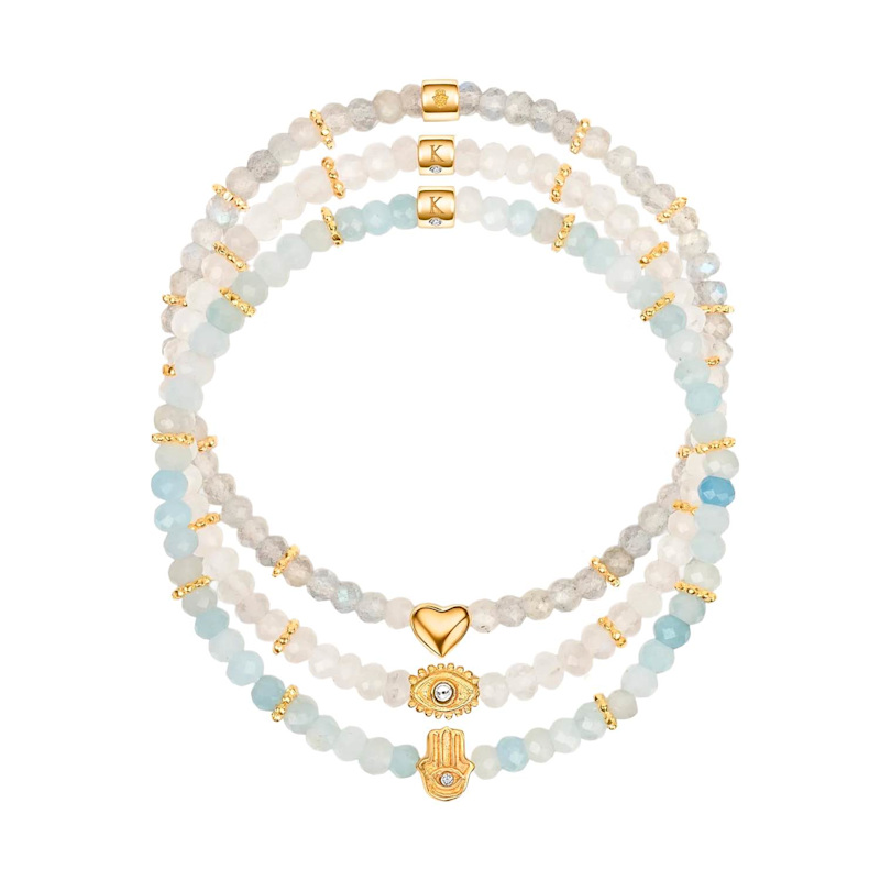Thumbnail of Soothing Warmth - Labradorite Moonstone Aquamarine Triple Summer Stack image