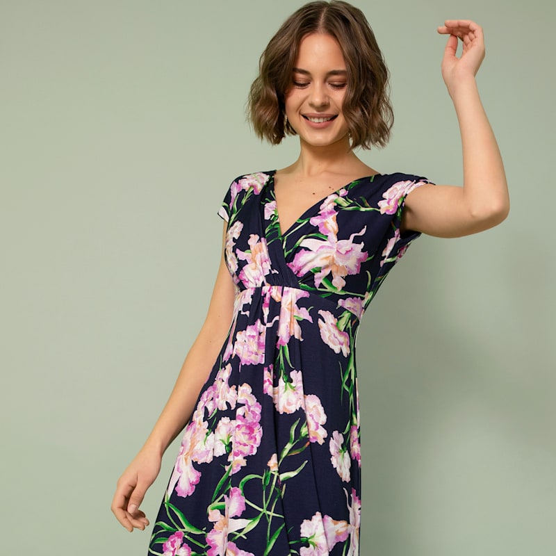 maxi dress petite women Women's Baby Blue Cut Out Ruffle Mesh Petite Fit Feel the joys of the new season with our bright and colourful Fuchsia Floral print Wonderly Petite Long Sleeve Printed