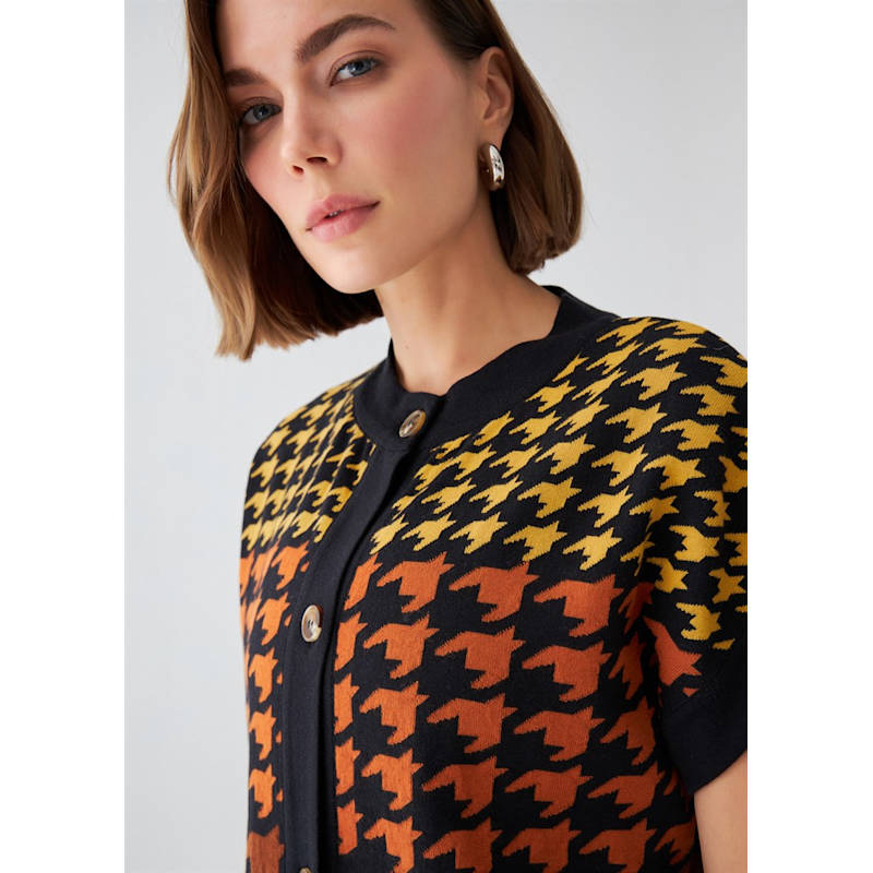 Thumbnail of Houndstooth Patterned O-Neck Knitwear Vest - Multicolour image
