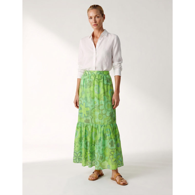 Thumbnail of Sorrento Flowy Silk Linen Maxi Skirt - Lime Bloom image