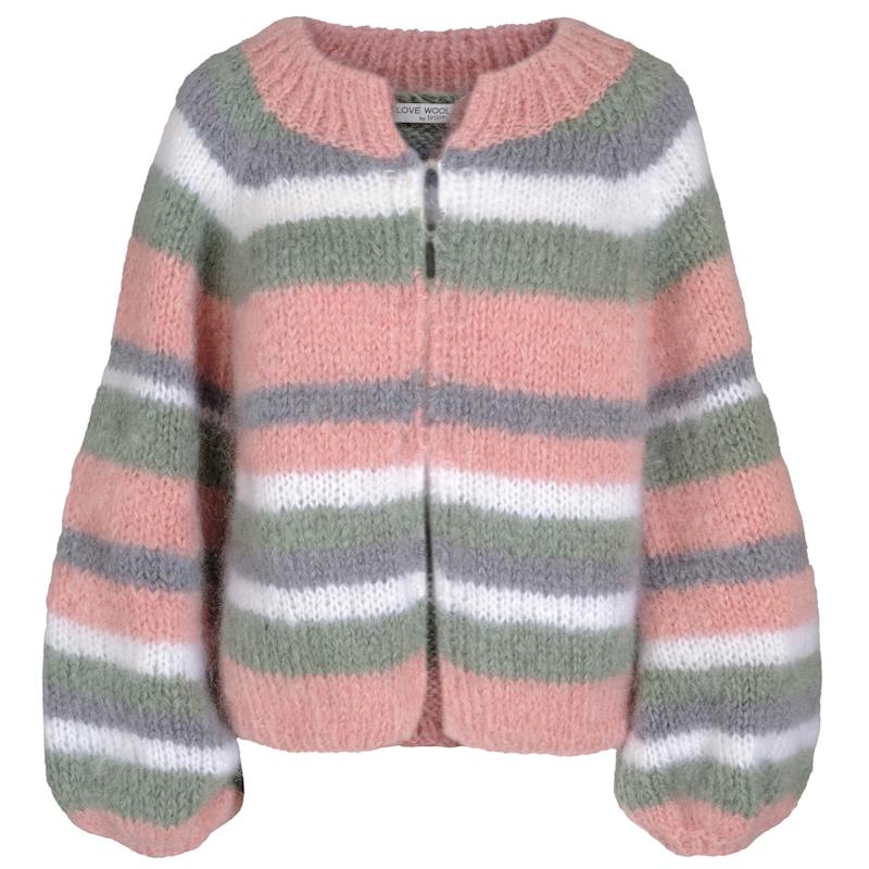 Thumbnail of Soy Hand Knitted Chunky Mohair Cardigan Pastel colored stripes image