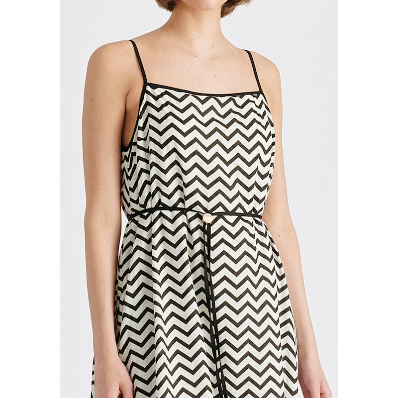 Thumbnail of Spaghetti Strap Swing Dress In Zigzag Pattern In White And Black image