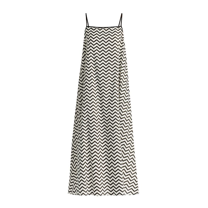 Thumbnail of Spaghetti Strap Swing Dress In Zigzag Pattern In White And Black image