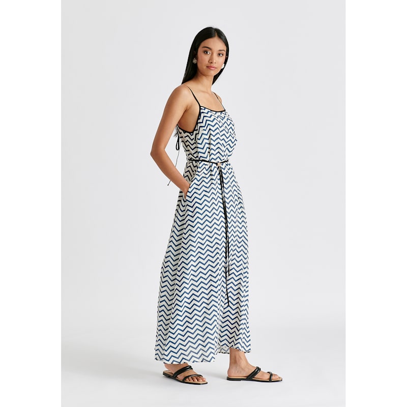 Paisie Zigzag Patterned Swing Dress - Blue/white