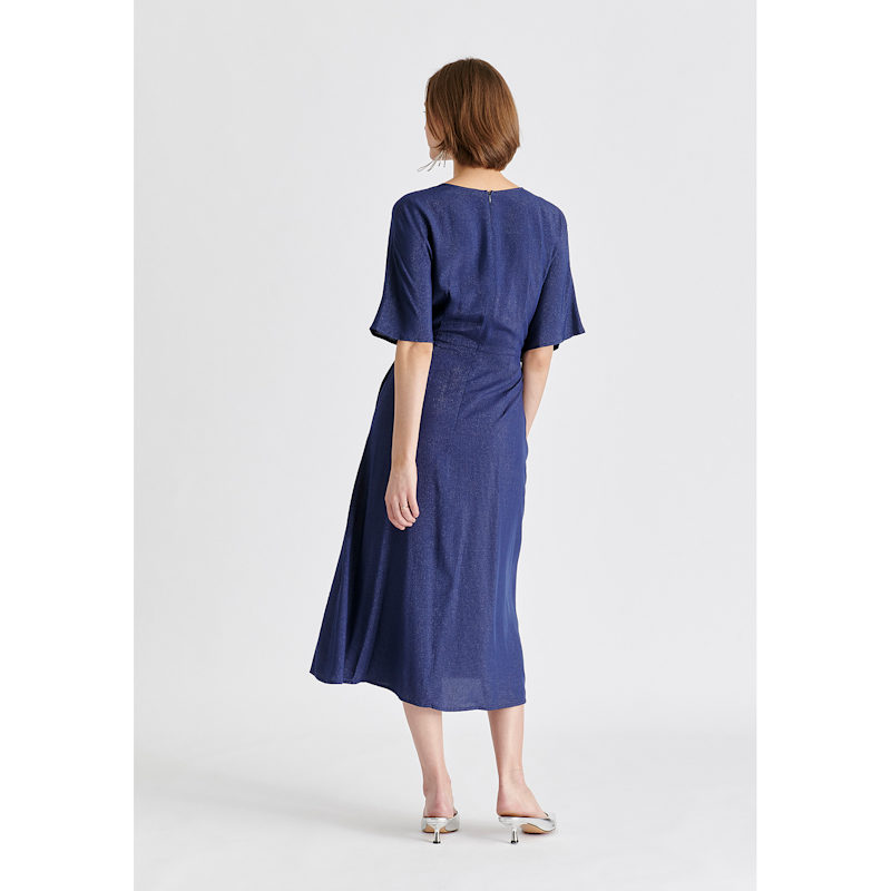 Thumbnail of Sparkled Midi Wrap Dress With Pleated Details In Navy image