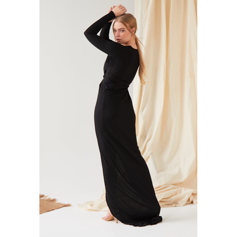 Sparkly Black Twist Front Dress | Sarvin | Wolf & Badger