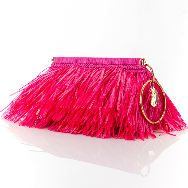 Thumbnail of Clutch With Raffia Fringes Fuchsia image