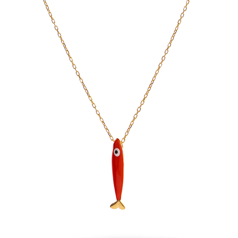 Thumbnail of Spirit Fish Orange Enamel Gold Necklace - Orange image