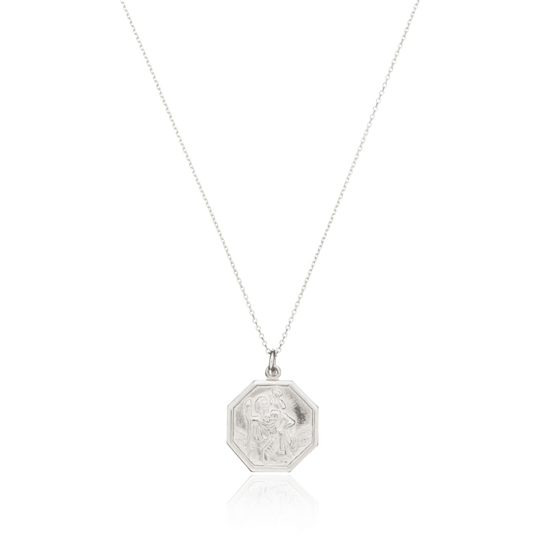Thumbnail of Men's Medium Silver Octagon St Christopher Necklace image