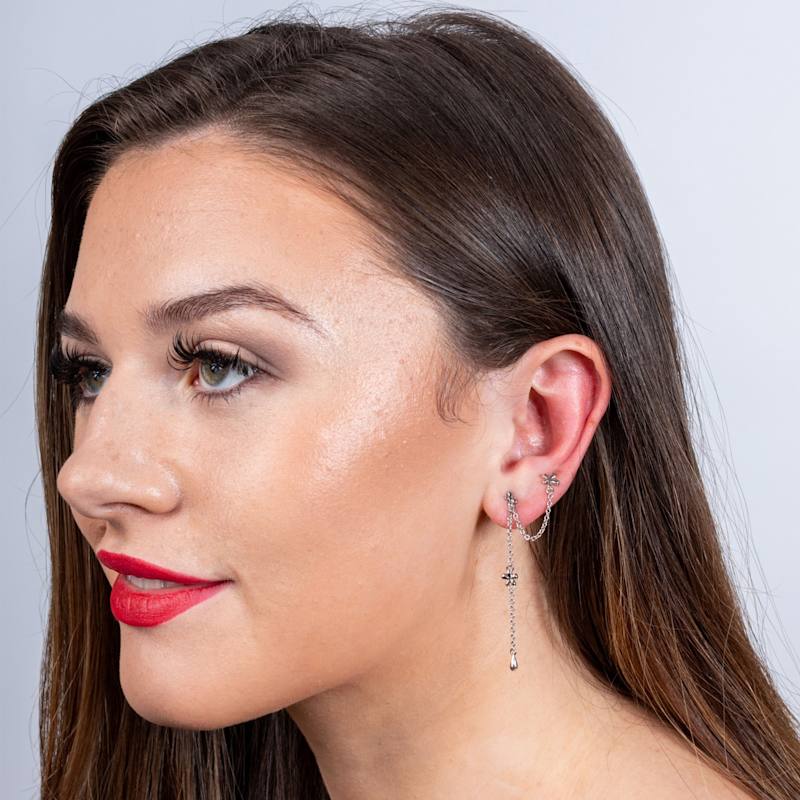 Thumbnail of Solid Sterling Silver Splash Double Post Earring With Drop image