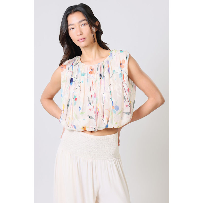 Thumbnail of Splendour & Sass White Pastel Floral Cropped Falls Top image