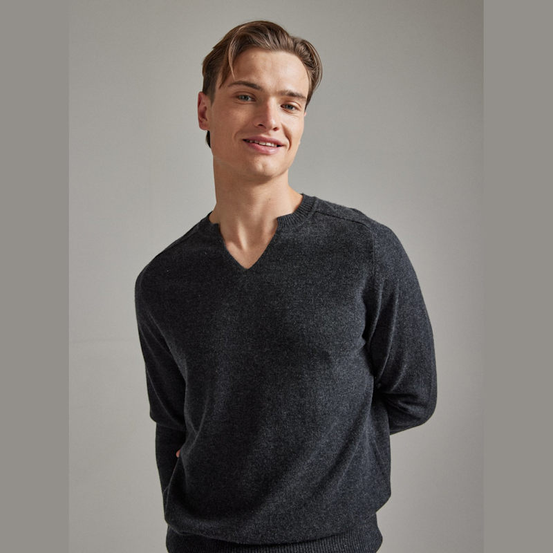 Split Crew Neck Sweater - Charcoal | SALTS cashmere | Wolf & Badger