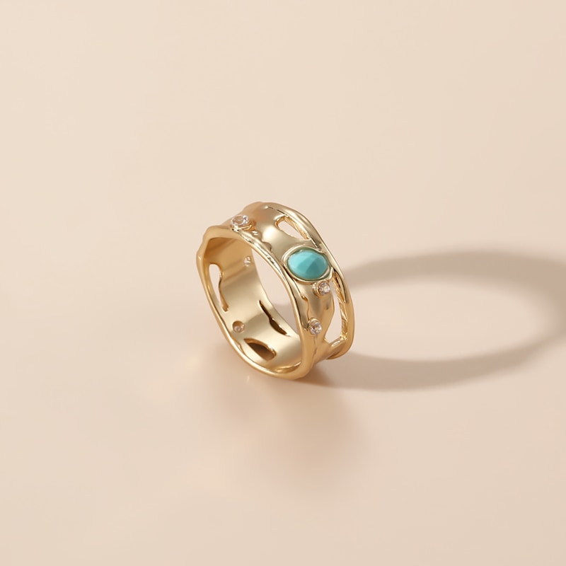 Thumbnail of Turquoise Gemstone Band Ring | Gold Stacking Statement Ring image