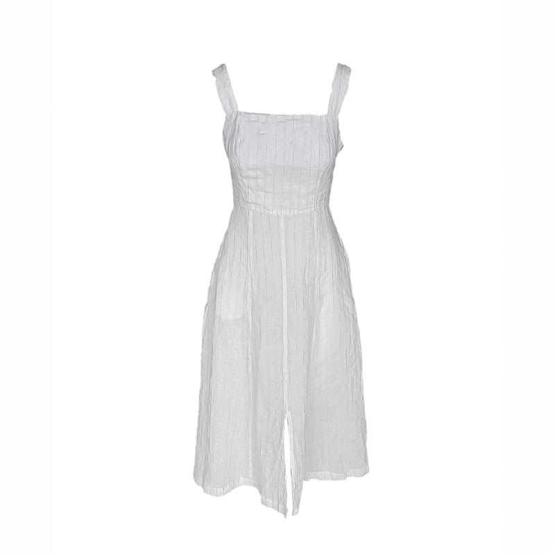 Haris Cotton Square Neck Striped Linen Tie Back Dress - Silver