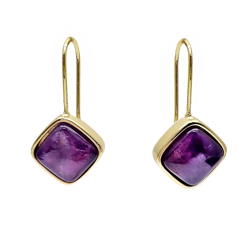 Thumbnail of Square Shaped Amethyst Minimalist Earrings image