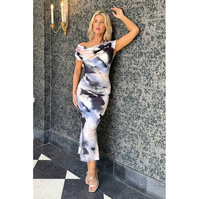 Mercury Midi Dress In Abstract Print by Atom Label