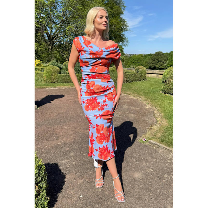 Thumbnail of Mercury Midi Dress In Powder Blue & Orange Floral image