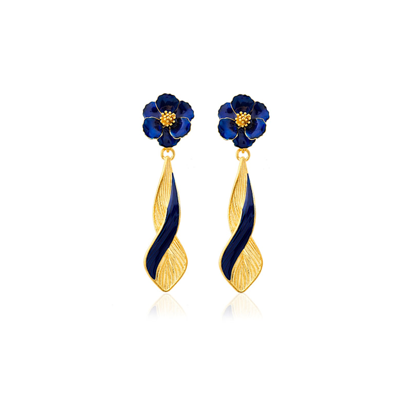 Thumbnail of Navy Blue & Gold Infinity Drop Earrings image