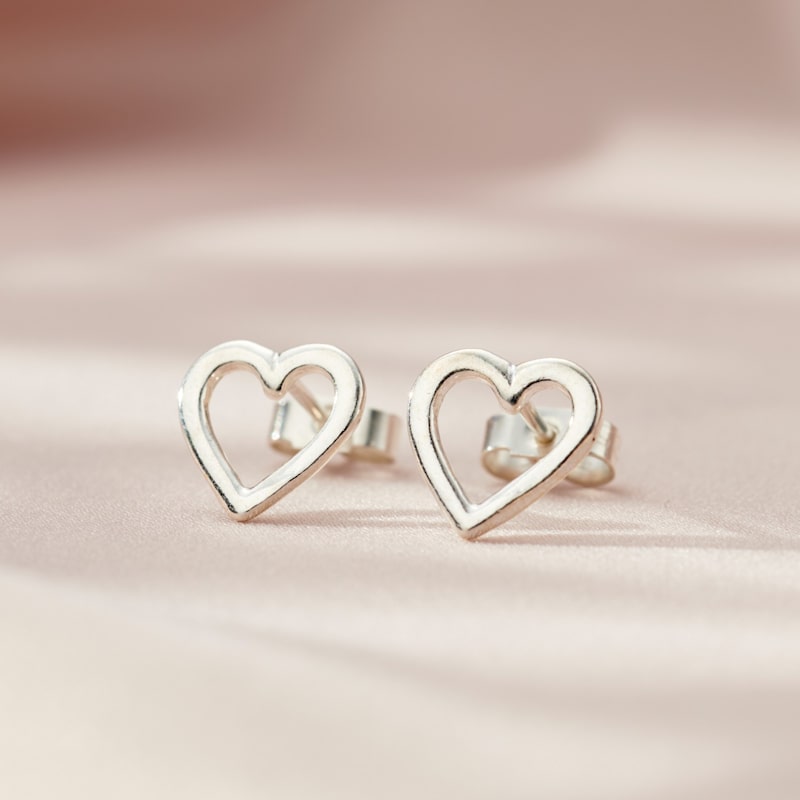Thumbnail of Sterling Silver Open Mini Heart Stud Earrings image