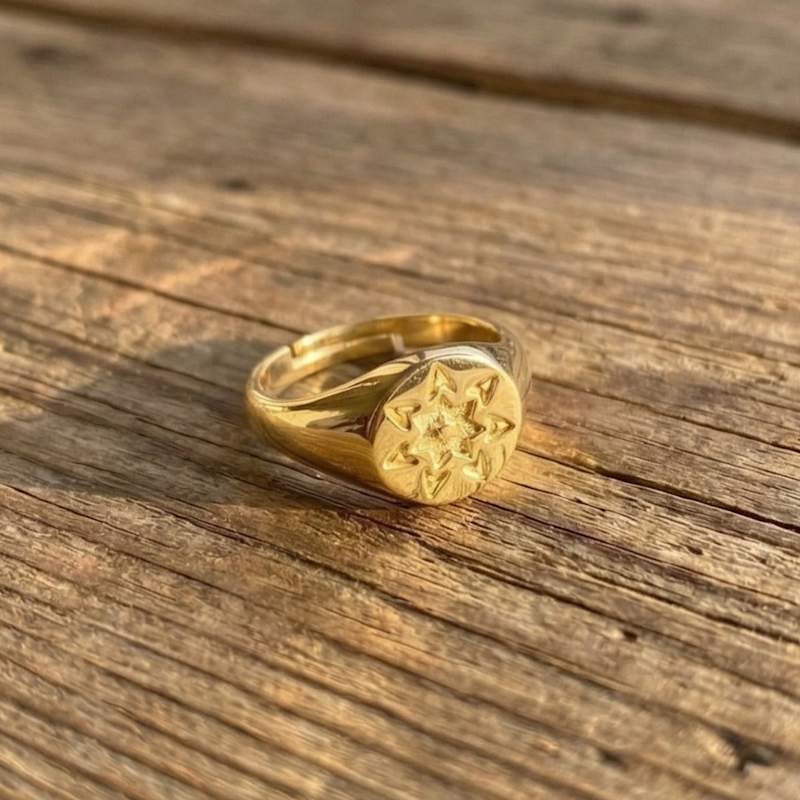 Thumbnail of Star Sun Stackable Sterling Silver Signet Ring - Gold image