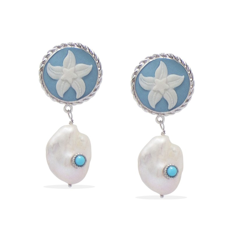 Thumbnail of Starfish Cameo Earrings With Baroque Pearls image