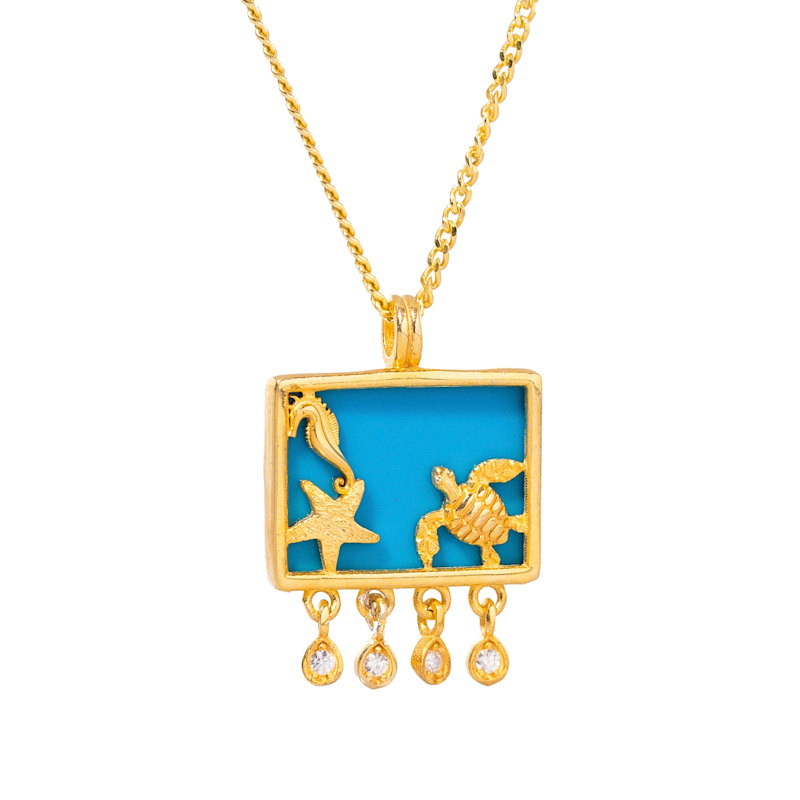 Starfish Ocean Spirit Animal Turquoise Gold Pendant Chain