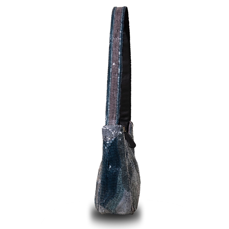 Thumbnail of Blue Beaded Evening Shoulder Bag With Celestial Star Embroidery And Embellished Details image