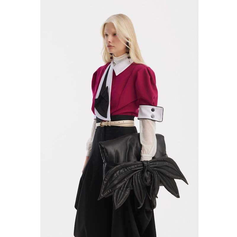 Thumbnail of Statement Blouse With White Collar And Cuffs – Fuchsia image