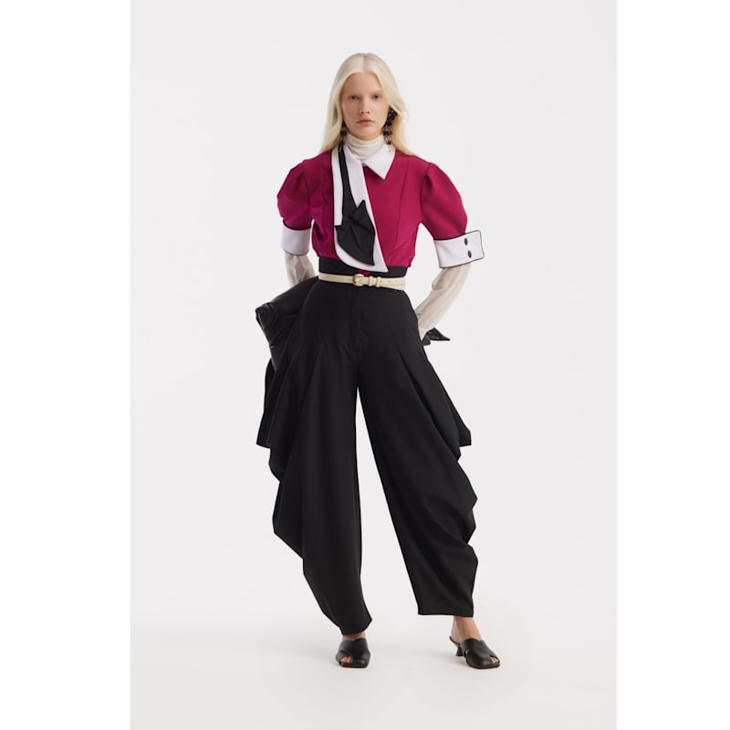 Thumbnail of Statement Blouse With White Collar And Cuffs – Fuchsia image