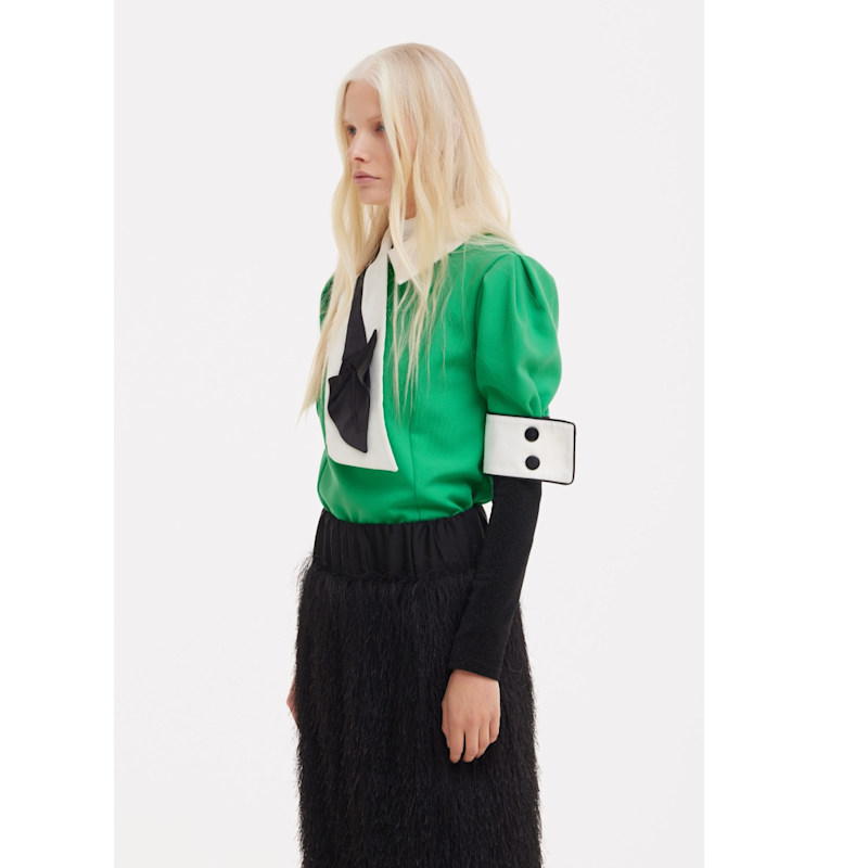 Thumbnail of Statement Blouse With White Collar And Cuffs – Green image