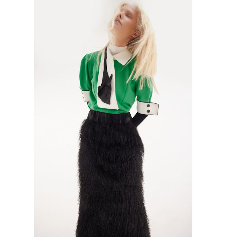 Thumbnail of Statement Blouse With White Collar And Cuffs – Green image