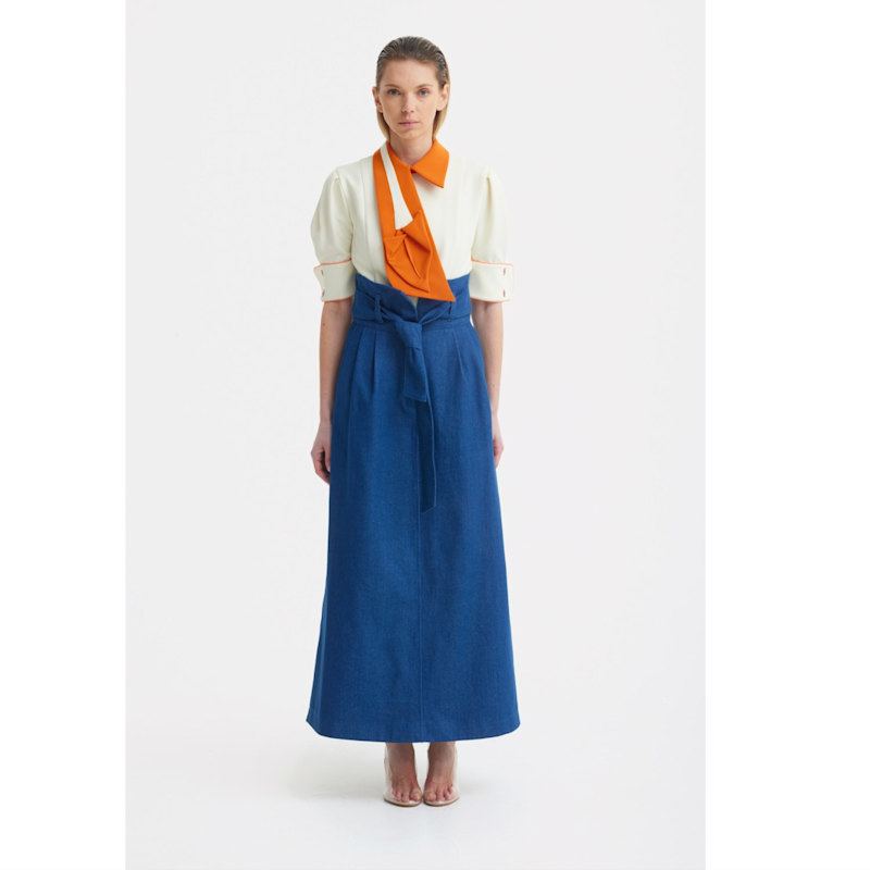 Thumbnail of Statement Blouse With White Collar And Cuffs – Light Vanilla image