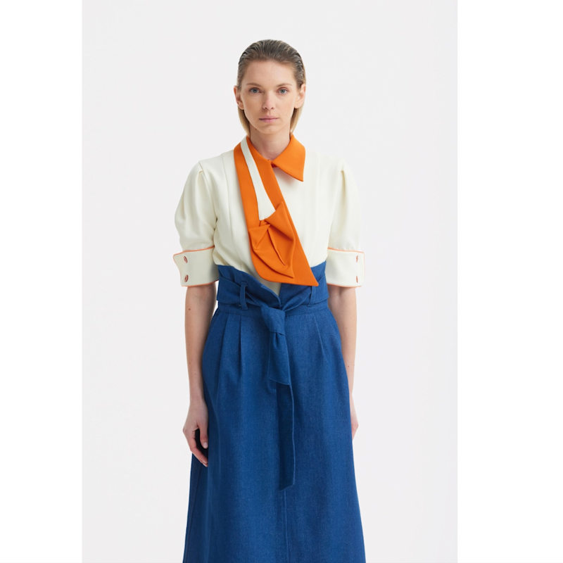 Thumbnail of Statement Blouse With White Collar And Cuffs – Light Vanilla image